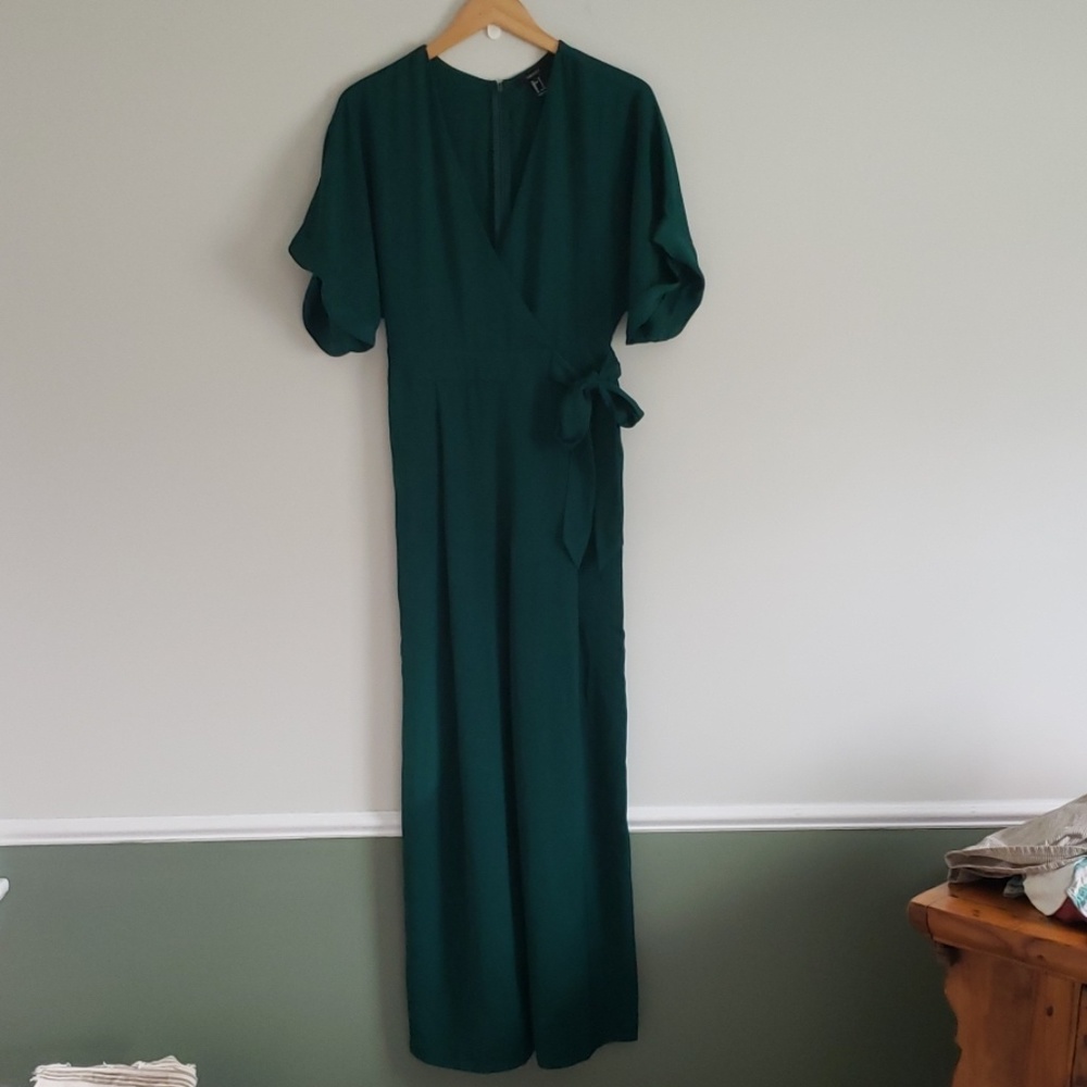 Deep V emerald green pants jumpsuit